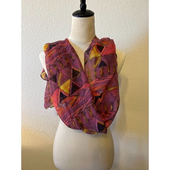 Women's Pink Yellow Black Geometric Shape Scarf Shawl Wrap‎ - Picture 2 of 2